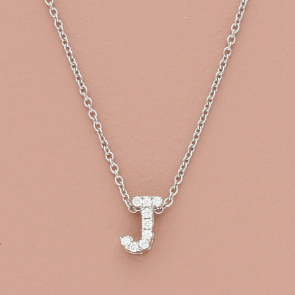 Bony Levy Jewelry - bony levy 18k white gold 0.04 ctw pave diamond j initial necklace size 16-18in